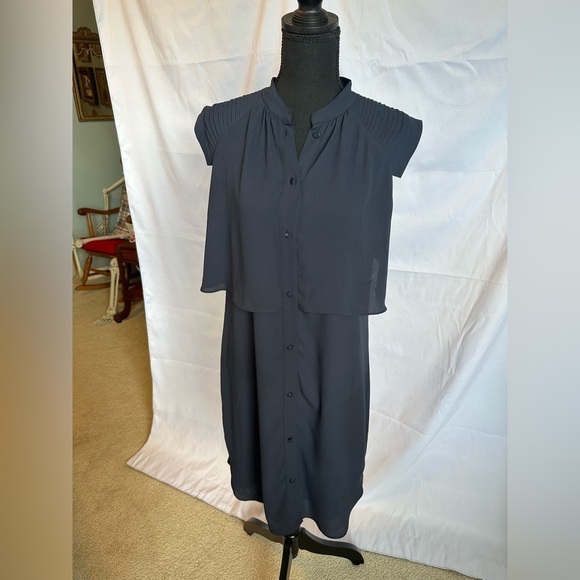 Halston Heritage Navy Georgette Crepe Knee-length dress - Picture 1 of 6
